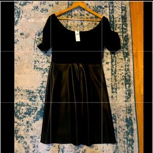 Bailey 44 black dress with leather like skirt - very flattering fit